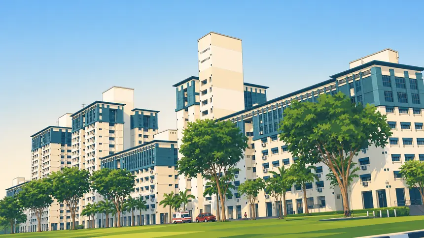 HDB blocks with greenery, illustration